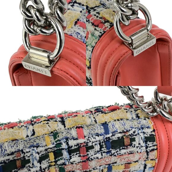 CHANEL CC Logo Boy Chain Shoulder Bag Tweed Leather Orange SHW France 332RK838 - Picture 4 of 16